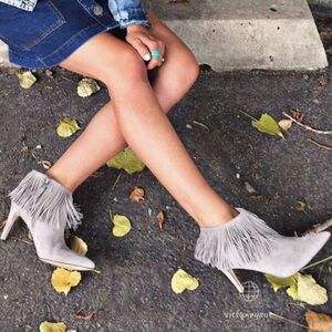 New Sam Edelman gray Kandice fringe suede booties 7